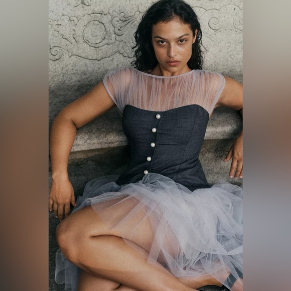 By Anthropologie Sheer Tulle Corset Twofer Midi Dress - Picture 3 of 9